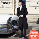 GXG男装 2017冬季新款黑色时尚超长羊毛呢大衣外套男#174826187