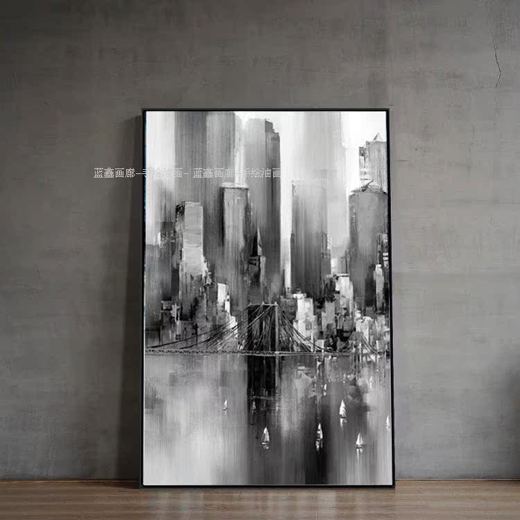 定制手绘油画北欧抽象黑白装饰画现代简约怀旧洛杉矶大桥城市回忆