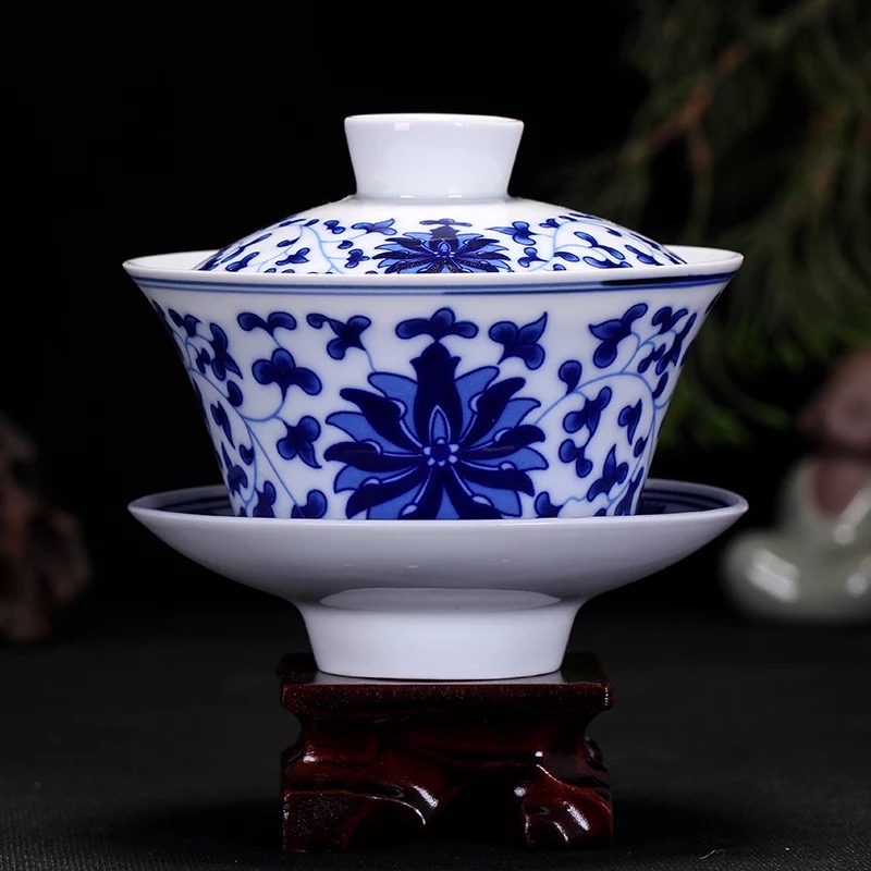 景德镇陶瓷青花盖碗功夫茶具茶杯三才碗单杯套装特价热卖特价包邮