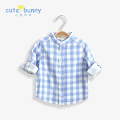 男童格子衬衣 立领潮宝衣服 纯棉长袖 婴儿衬衫 cutebunny宝宝春装