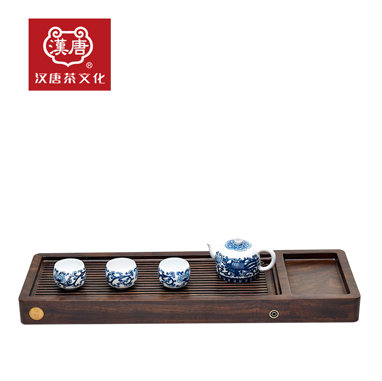 汉唐茶盘 整块实木单层流水茶海 黑檀木排水茶台 功夫茶具包邮