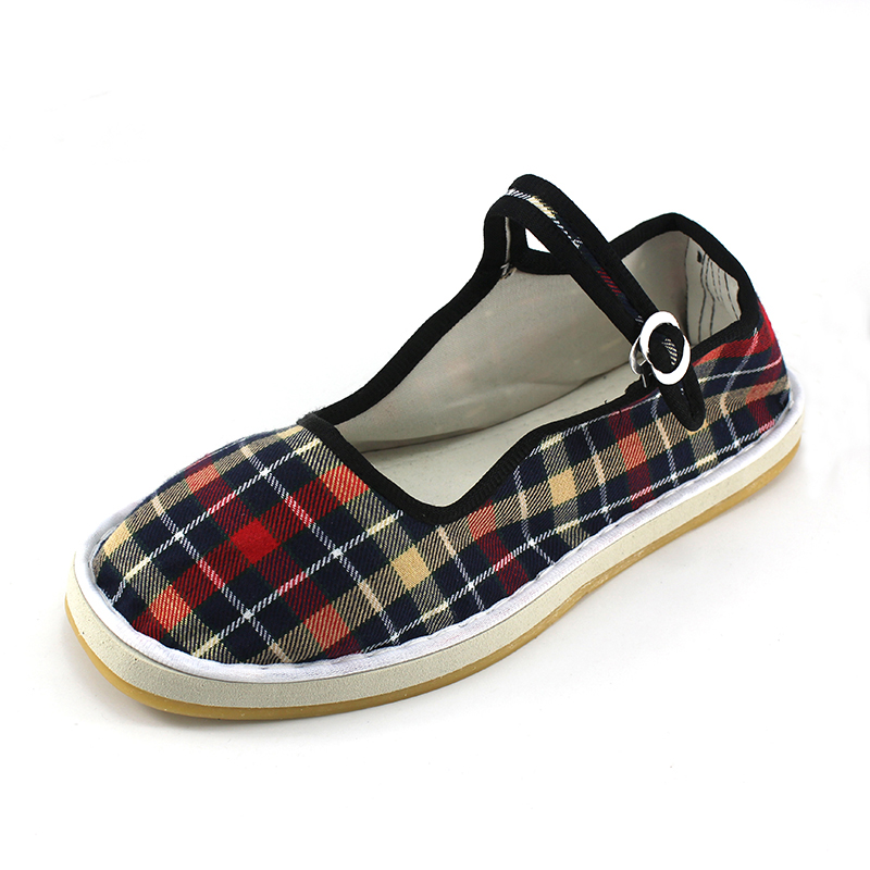 3双包邮方口搭袢护士鞋格子防滑手工布鞋复古