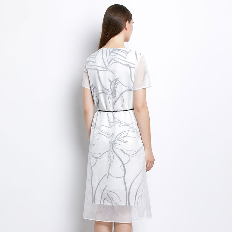 珂莱蒂尔春装拼接圆领中长款连衣裙-2017春夏