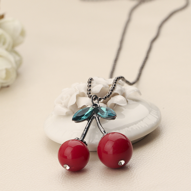 <em>挂件</em>韩国<em>毛衣</em>气质衣服项链<em>搭配红</em>樱桃长款装饰