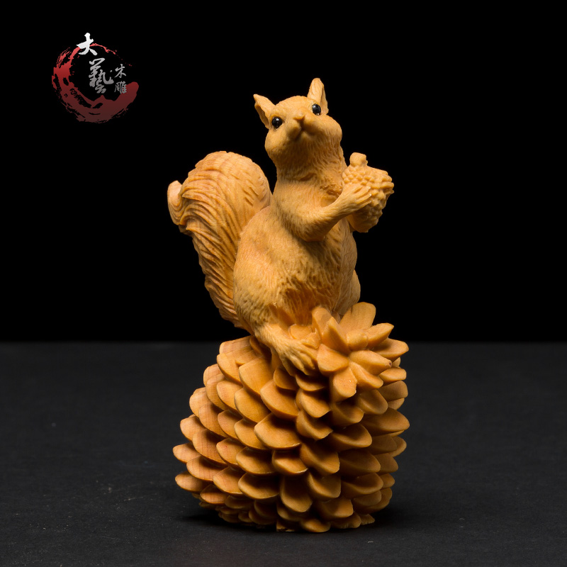 黄杨木雕 创意家居实木精品手把件雕刻工艺品可爱小动物摆件松鼠