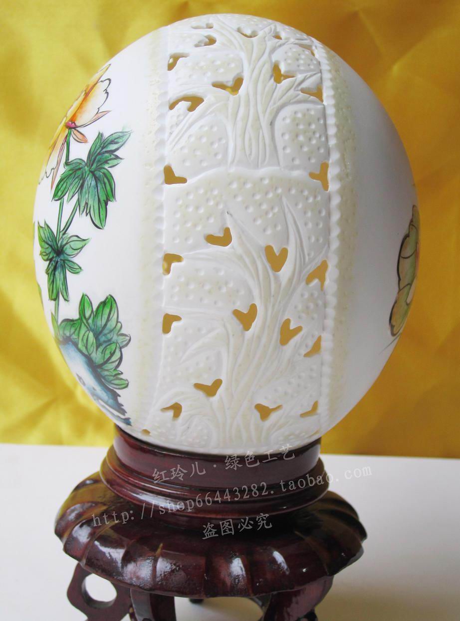 鸵鸟蛋雕工艺品【荷塘月色】高档家居摆设个性生日礼品礼物收藏品
