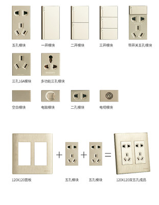 120型开关插座面板金色拉丝86面框模块小方大方组合尺寸框架