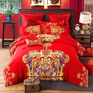 家纺婚庆四件套 大红床品 床单被套结婚新婚1.8m床上用品2.0米