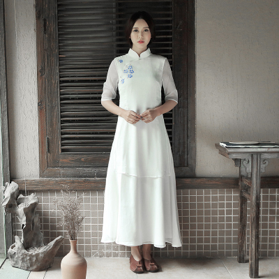 文艺范无袖连衣裙旗袍长裙中国风禅意女装中式