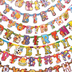 生日快乐字母韩版可爱小花生日横幅 生日派对横幅 周岁布置拉花