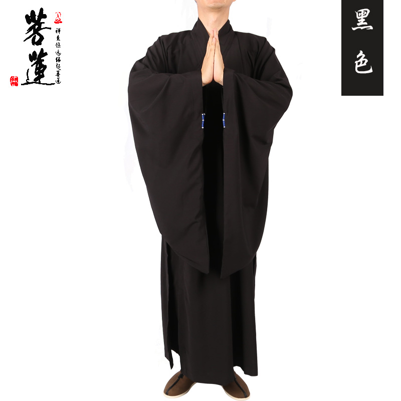菩莲海青居士服女佛教男款麻丝麻纱佛教法会诵经佛衣和尚衣长衫-c