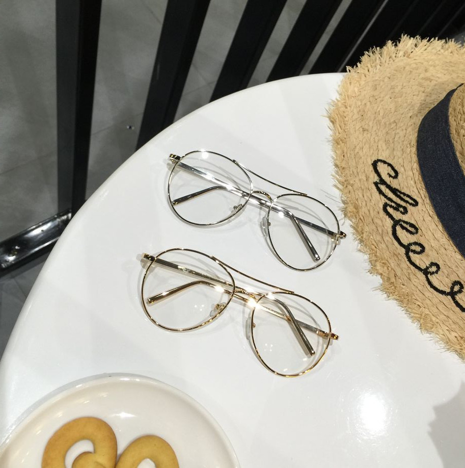 易烊千玺红秀同款平光镜细边大框金属蛤蟆镜男