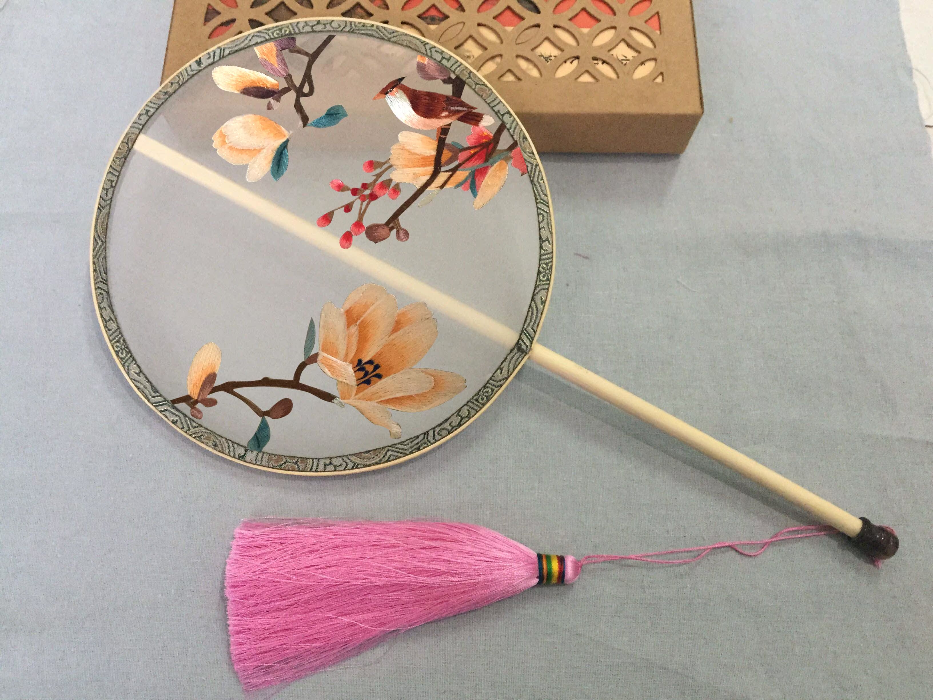 包邮手工苏绣套件diy材料包刺绣新款宫扇扇子团扇玉兰秀