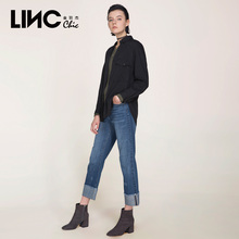LINC金羽杰秋装新款英伦风后开叉纯色长袖衬衫女衬衣7361602图片