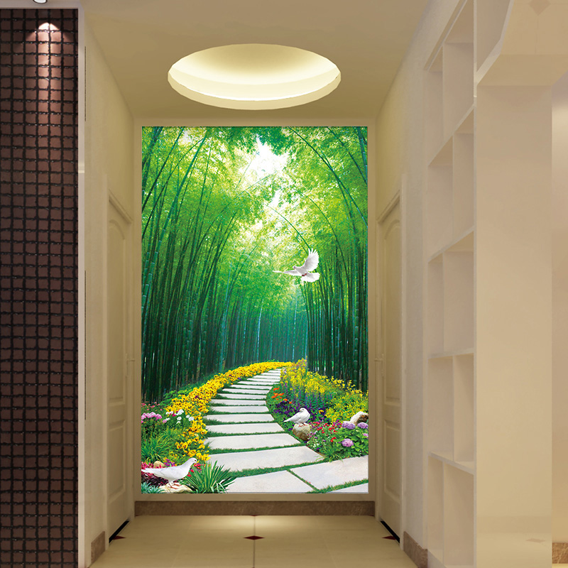 3d立体玄关过道走廊竹林小道花卉花草装饰画定制背景墙纸壁纸壁画