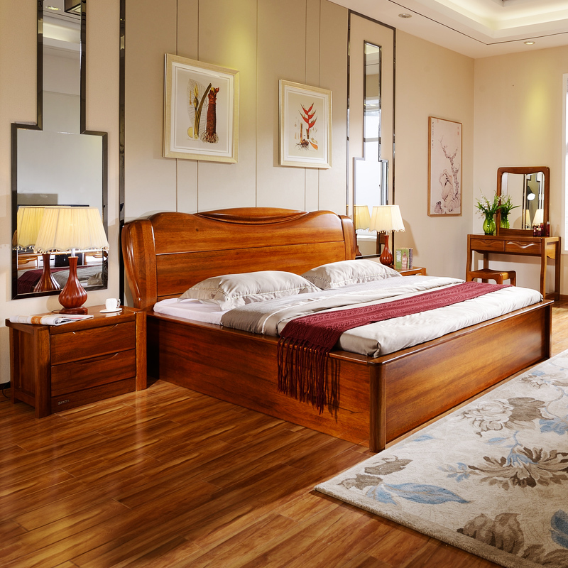 壹佰居实木床1.8m双人大婚床简约 北欧新中式卧室家具
