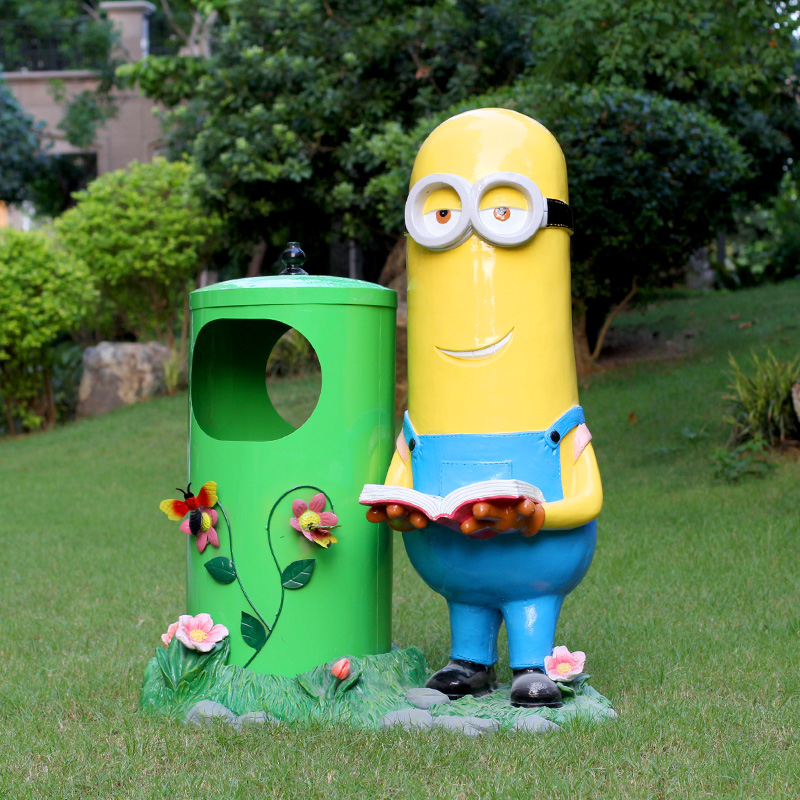 小黄人户外垃圾桶环保可爱创意公园卡通装饰品花幼儿园林摆件学校