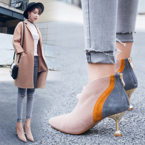 秋冬季高跟鞋拼色短靴