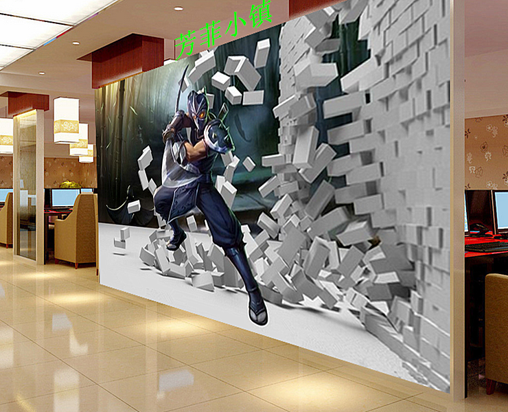 大型3d英雄联盟暮光之眼砖墙背景墙壁纸网吧游戏厅墙布壁画整张