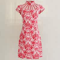 唐朝正品文艺旗袍 宫廷水墨印花立领斜襟真丝