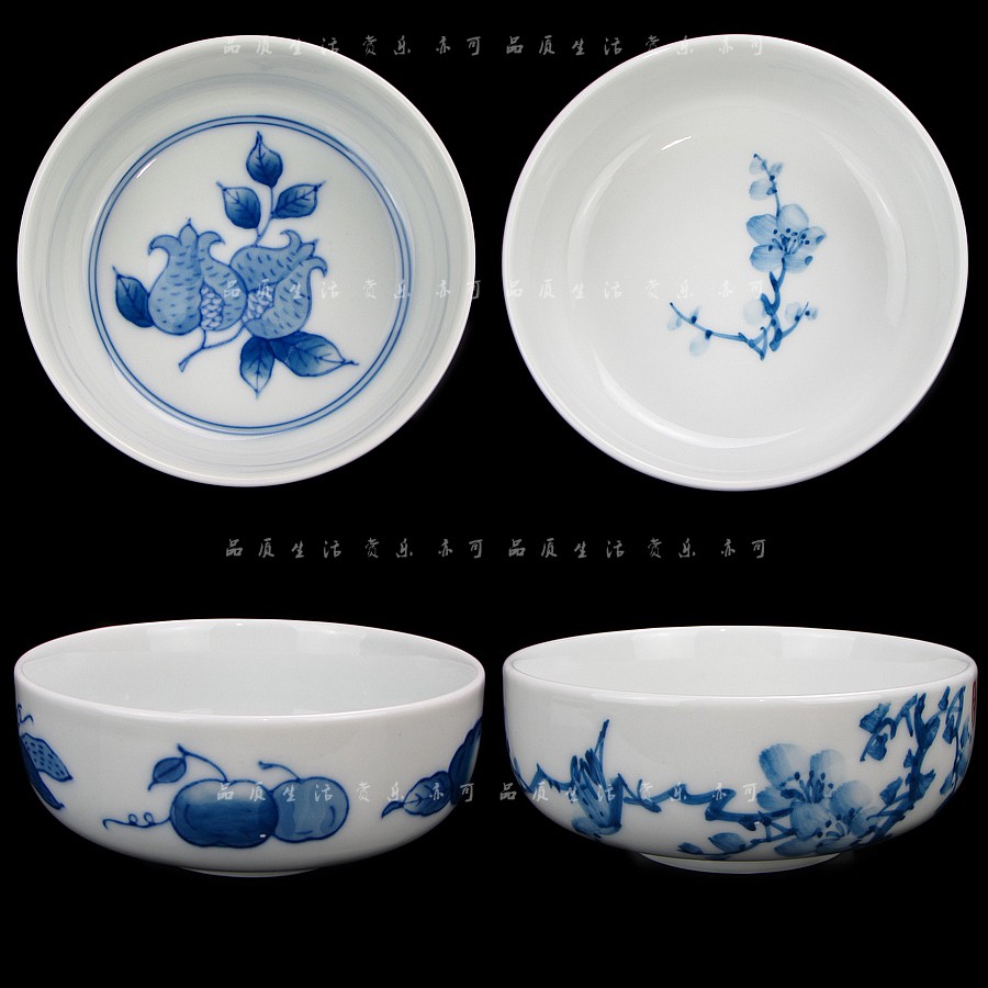 京德窑茶器功夫茶杯 贵和祥茶具杯子 手绘青花梅花鸟大杯普洱茶杯