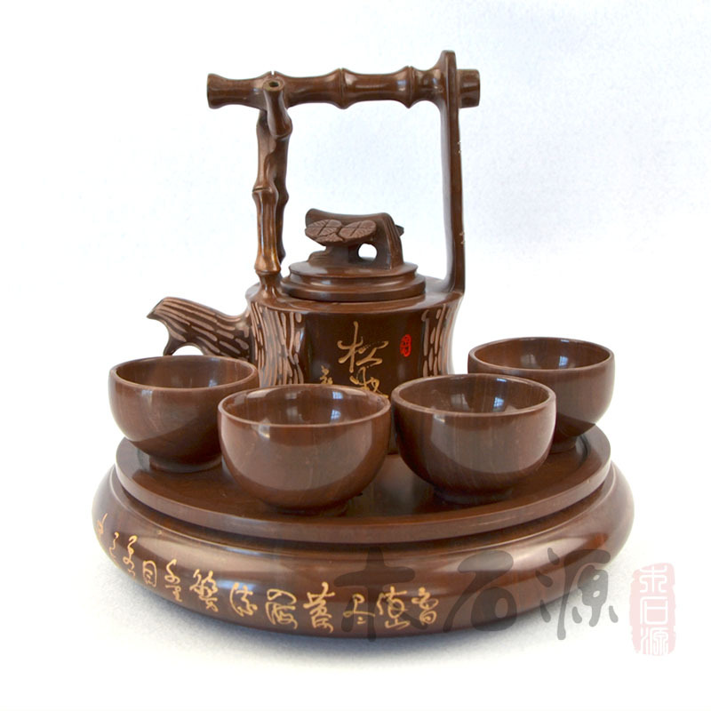 【木石源】山东济南特产木鱼石手工提梁茶壶茶具茶杯茶海整套装