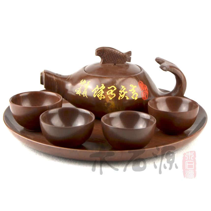 【木石源】正品原产地木鱼石整套茶具套装纯手工茶壶茶碗非紫砂陶