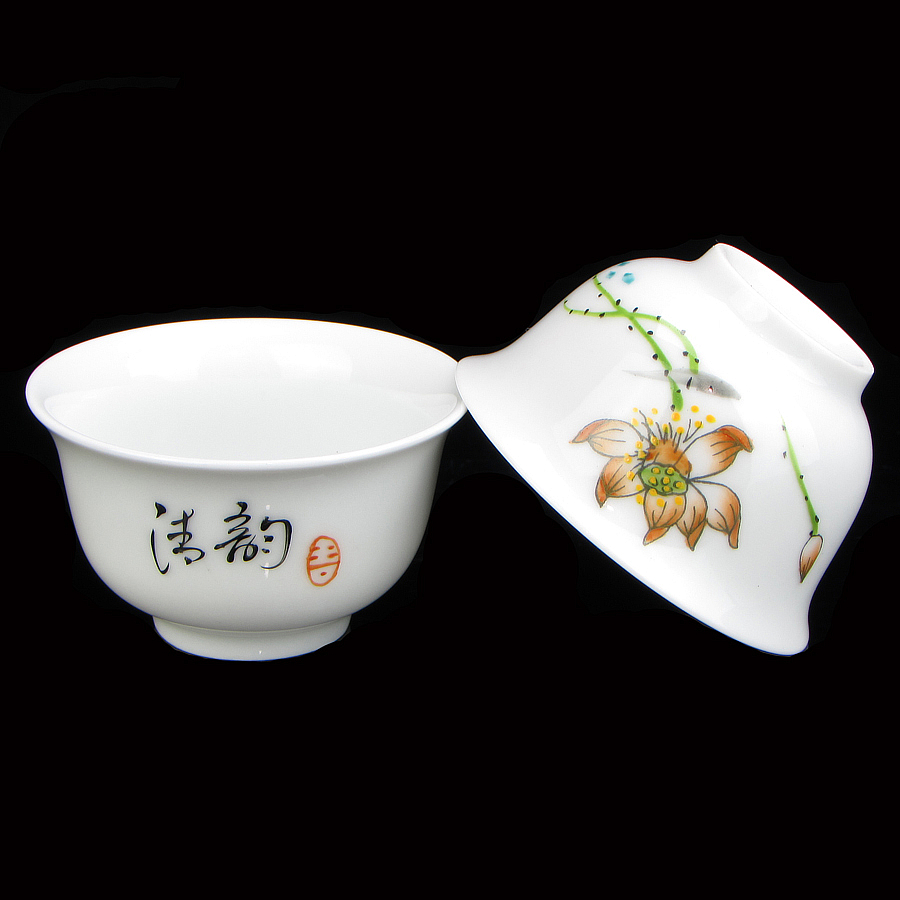 京德贵和祥手绘粉彩品茶杯子 贵和祥茶杯清韵金荷功夫茶具功夫杯