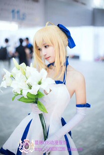 头饰saber 赏蓝百合 lily 白礼服fate uc cos服定做送白色手套 头饰