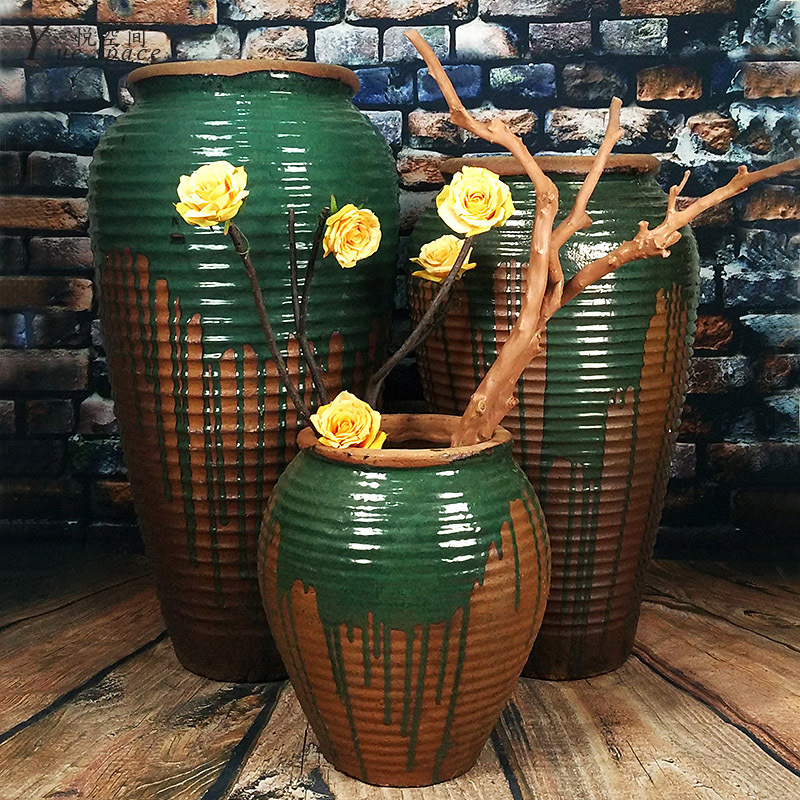 土陶陶罐花瓶简约手工粗陶缸坛子花器田园做旧落地组合装饰大花盆