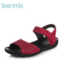 Teenmix/天美意夏季专柜同款磨砂牛皮女凉鞋6K604BL6图片