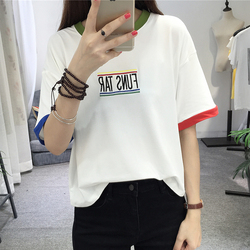 2017夏季新款韩版小清新刺绣短袖T恤上衣女生宽松学生学院风女装