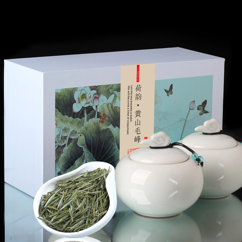 荷韵黄山毛峰茶叶雨前新茶叶绿茶陶瓷罐装高档礼盒装节日送礼250g