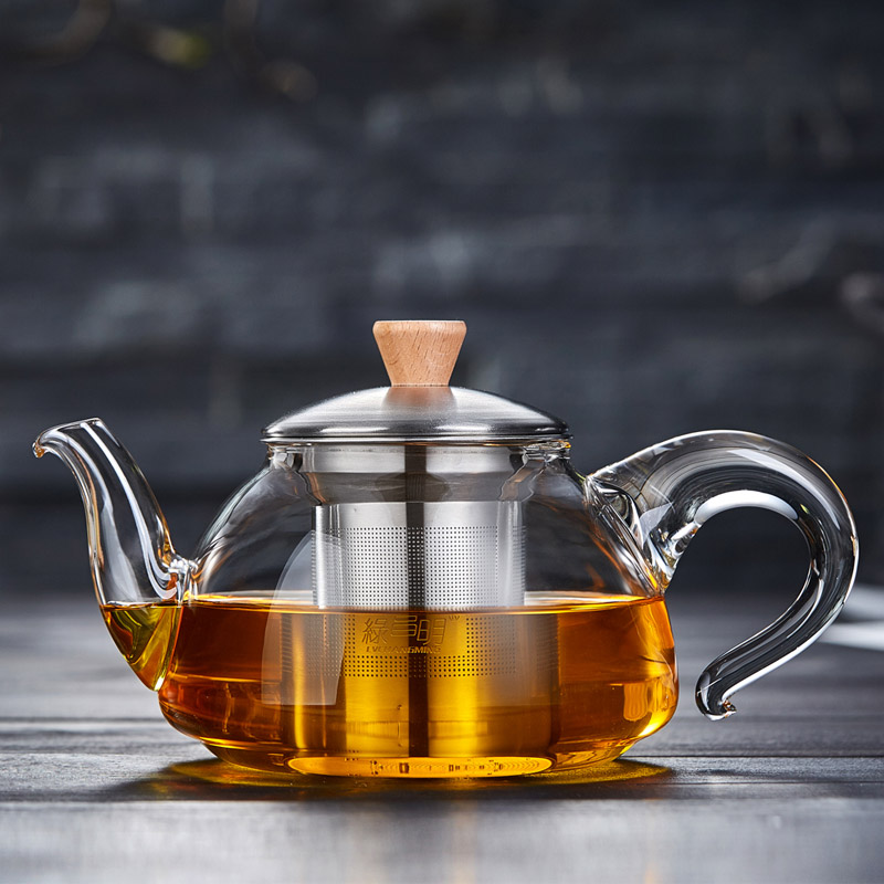 绿昌明耐热玻璃茶壶泡花茶壶不锈钢加厚茶具 带过滤 耐高温泡茶器