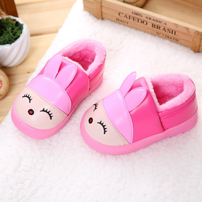 儿童棉拖鞋冬季包跟PU皮防水男女童软底防滑