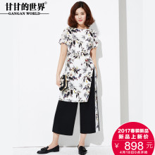 X真丝两件套连衣裙2017夏装新款甘甘的世界民族风短袖中长裙套装图片