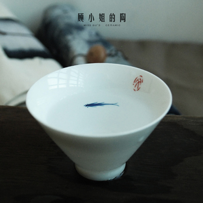 手绘青花瓷斗笠茶碗普洱品茗杯响杯陶瓷整套茶具子非鱼高档礼盒装