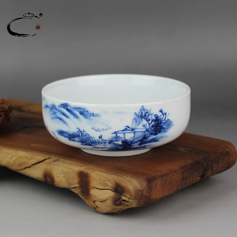 贵和祥青花内外彩山水茶杯大号景德镇手绘陶瓷功夫茶具品茗杯单杯
