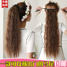 玉米烫假发女系绳绑式马尾辫短中长烟花烫玉米须哑光梨花卷假发片