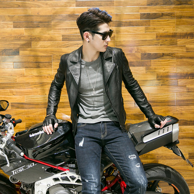 2016秋冬皮衣男机车青年外套韩版修身翻领男