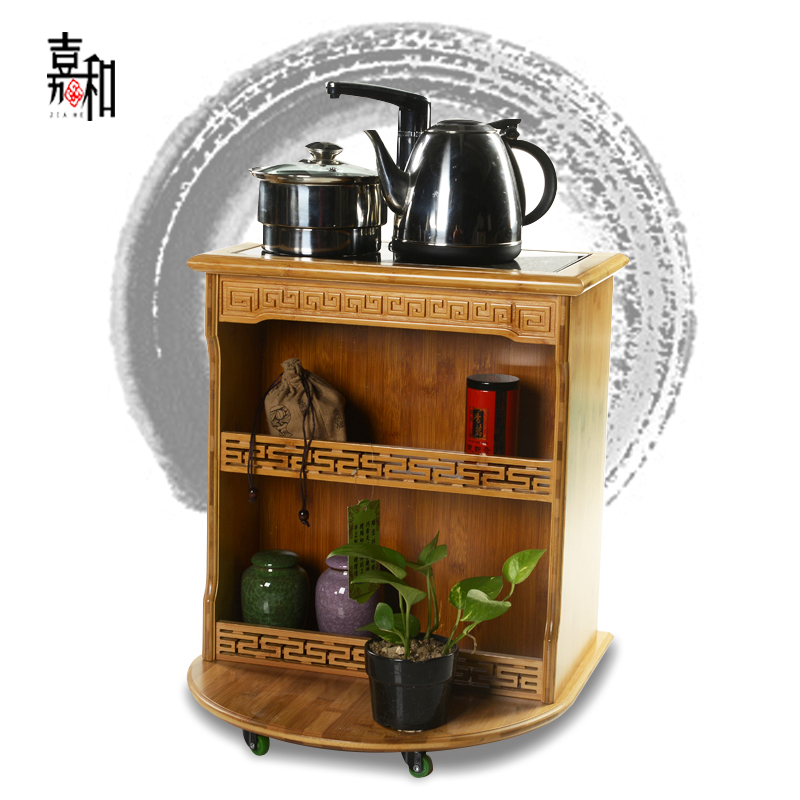 茶车竹制移动带轮 功夫茶具茶盘茶台泡茶柜茶水柜茶几配件