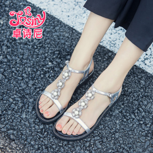 今日特价_卓诗尼2017夏季新款平底凉鞋女平跟