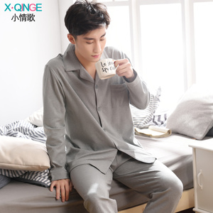 男士长袖格子睡衣套装