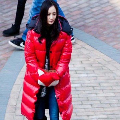 法国代购 15秋冬杨幂舒淇同款moncler moka长款女鹅毛亮面羽绒服