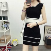无袖 针织衫 打底裙 修身 新品 韩版 中长款 2016春夏季背心连衣裙女装