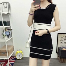 无袖 针织衫 打底裙 修身 新品 韩版 中长款 2016春夏季背心连衣裙女装