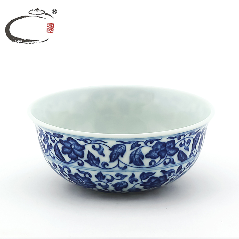 贵和祥手绘茶杯 景德镇手工陶瓷功夫茶具 品茗杯茶碗青花缠枝莲杯