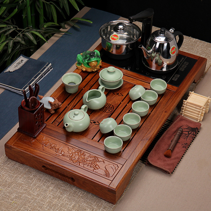 嘉和 花梨木茶具套装四合一特价 整套紫砂功夫电磁炉实木茶盘红木