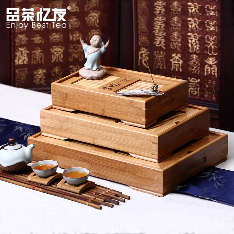 品茶忆友 竹子盛水茶盘竹木茶台竹制茶海大小号储水式功夫茶具