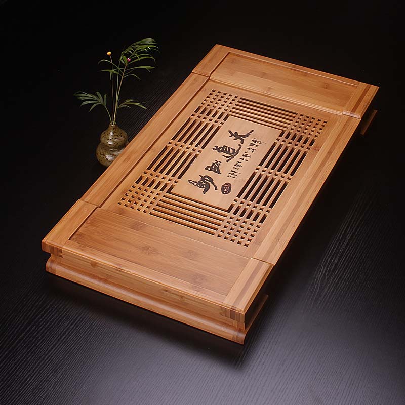 竹茶盘排水抽屉式茶台楠竹长方形茶海功夫茶具托盘大号小号包邮